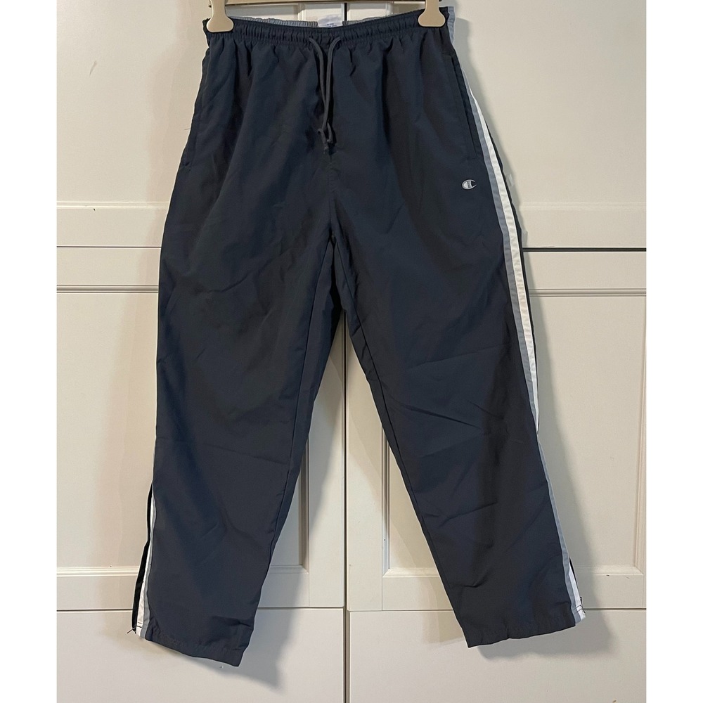Champion Mens Track Pants windbreaker Medium Navy Blue Side Stripe Mesh Lined